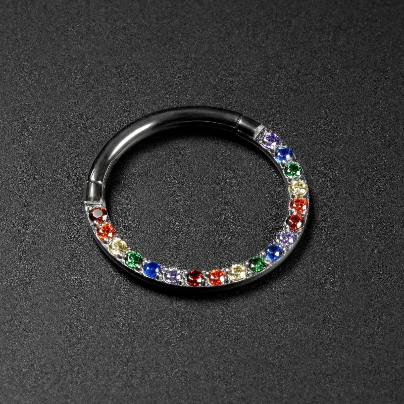 romantic rings for women -Rainbow Bejewelled Titanium Hinged Segment Ring