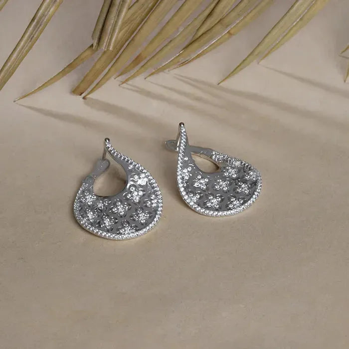 stackable earrings for women -Graceful Textured Silver Earrings