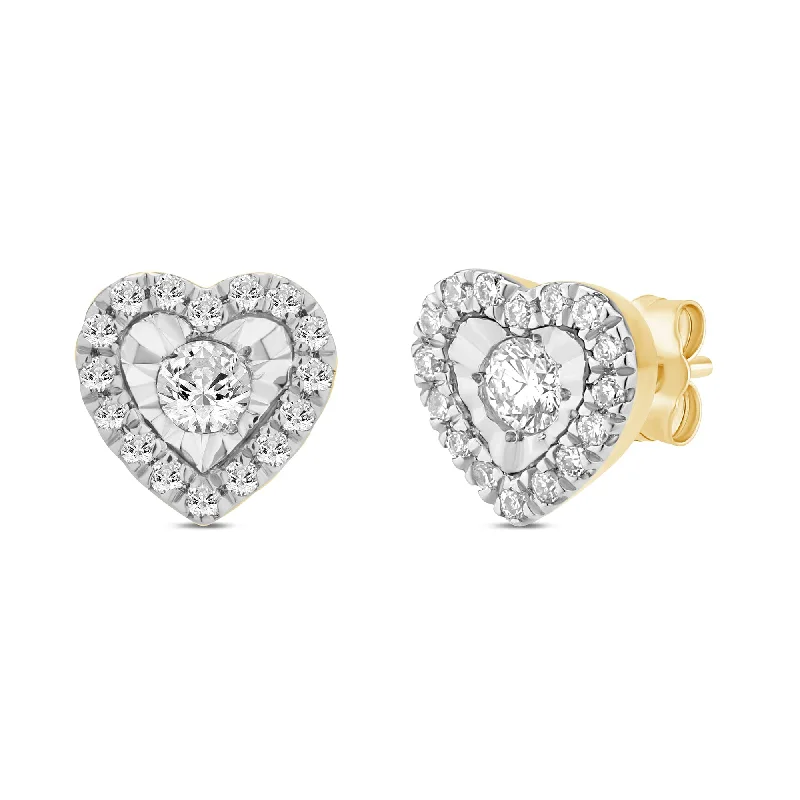 luxury hoop earrings for women -Heart Shaped Stud Earrings with 1/5ct of Diamonds in 9ct Yellow Gold