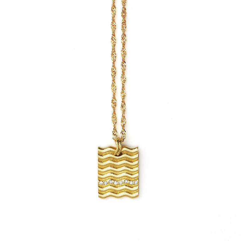 bridal pendant necklaces for women -Waves View 18K, 14K Gold Necklace w. Diamonds