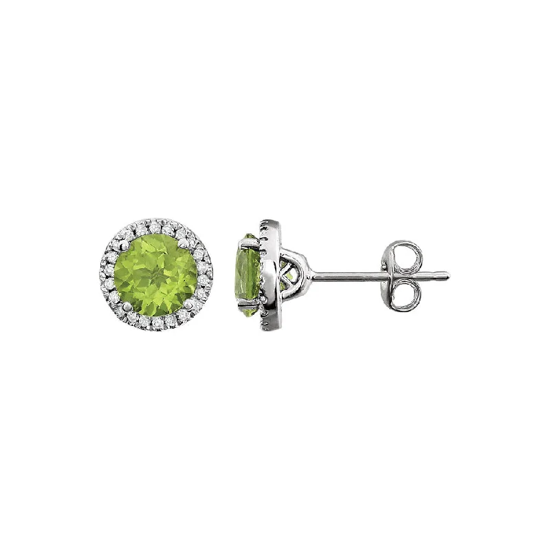 cute stud earrings for women -8mm Halo Style Peridot & Diamond Earrings in 14k White Gold