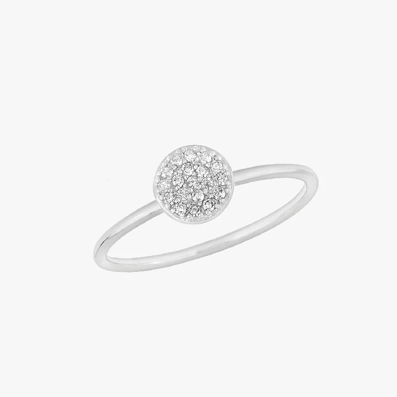 stackable engagement rings -Mini Pave Disc Ring Silver