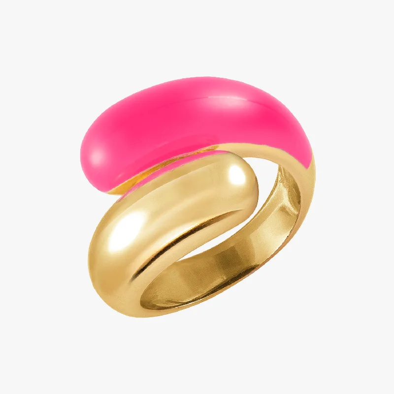 sapphire rings for women -Twin Dome Neon Pink Enamel Ring