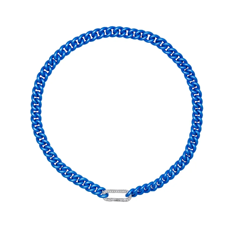 bridesmaid necklaces for women -Cuban Electric Blue 18K Whitegold Necklace w. Diamonds