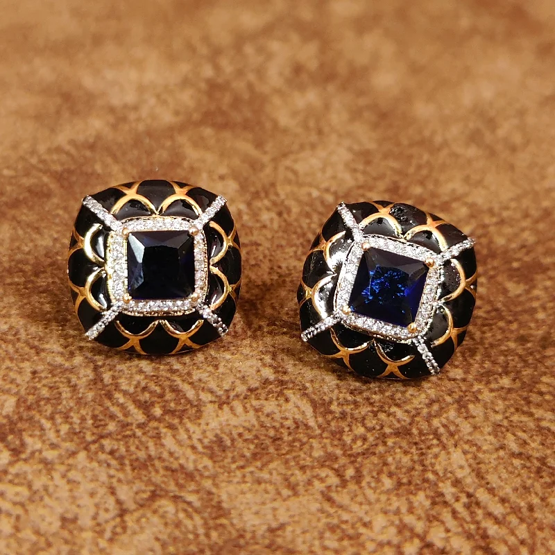 simple stud earrings for women -BLUE SAPPHIRE CZ STUDDED MEENAKARI STUDS