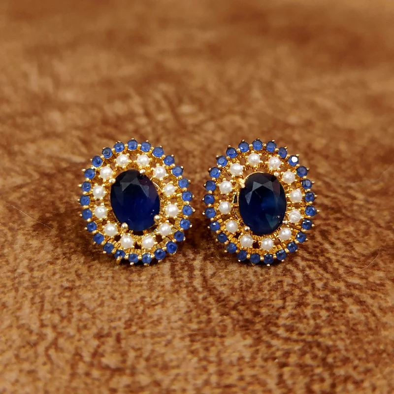 rose gold stud earrings for women -BLUE SAPPHIRE & PEARL SEMI PRECIOUS STUDS