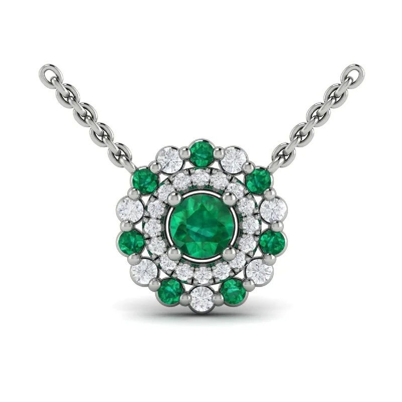 adjustable gold necklaces for women -Diamond and Emerald  Open Circle Pendant Necklace