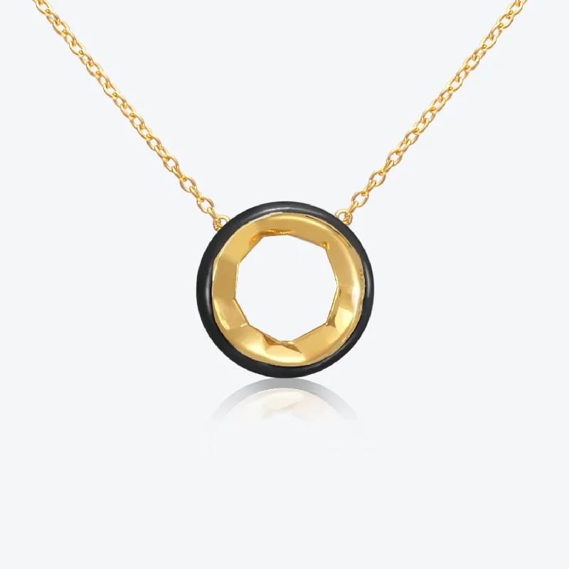 layered necklaces for women -A. Sun Halo 18K Gold Necklace w. Jet Black Enamel