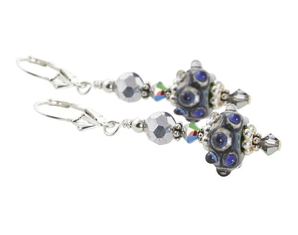 wedding diamond earrings for women -Moonlight Blue Lampwork Bead Earrings