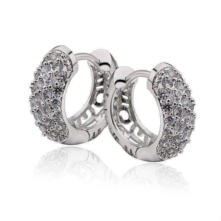 trendy earrings for women -OB Youthful Collection - Petite Diamond Pave Platinum or 18K Yellow Gold Filigree Hoop Earrings