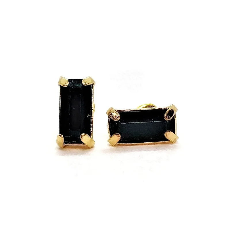 rose gold earrings for women -Black Emerald Cut Rhinestone Stud Earrings