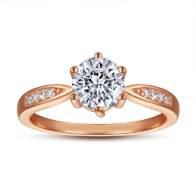 men's wedding rings -Classic Rose Golden Sterling Silver Solitaire Ring