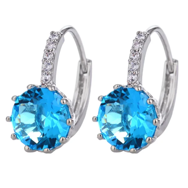 statement hoop earrings for women -14K Gold Plated Perfect Aqua 3.5CTW CZ Solitaire Hoop Earrings For Woman