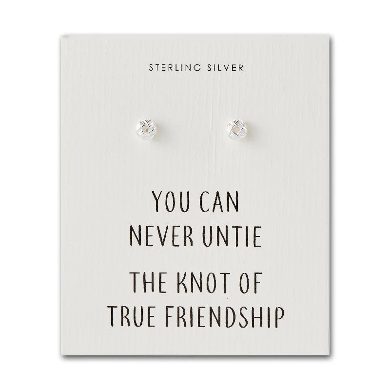 fine gold earrings for women -Sterling Silver Friendship Quote Knot Earrings