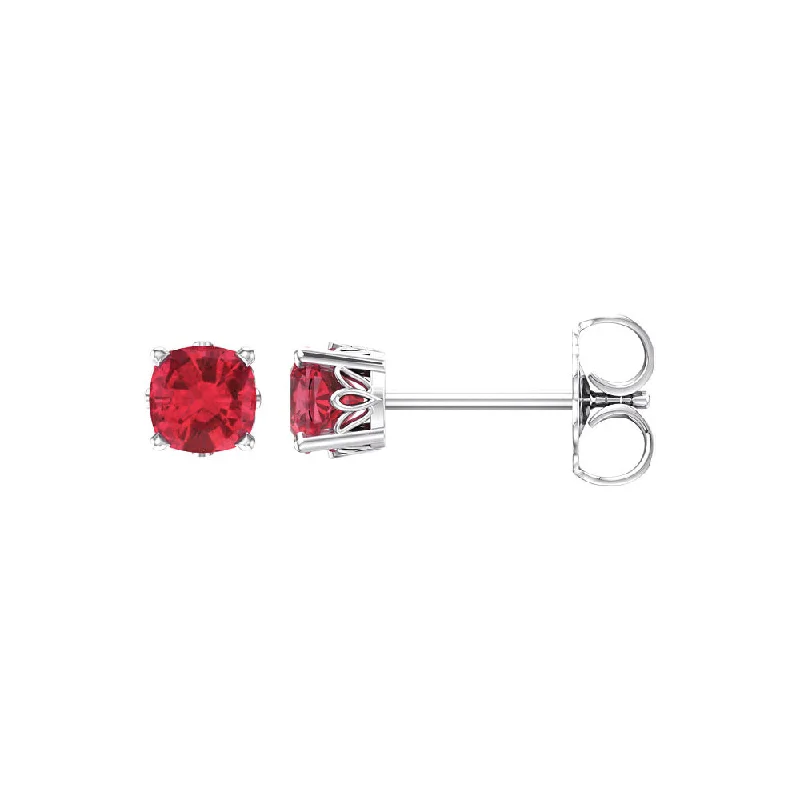 fashion earrings for women -4mm Cushion Lab Created Ruby 14k White Gold Stud Earrings