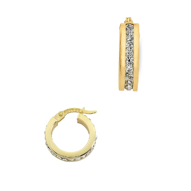 dangling gemstone earrings for women -9ct Yellow Gold Silver Infused Crystal Hoop Earrings