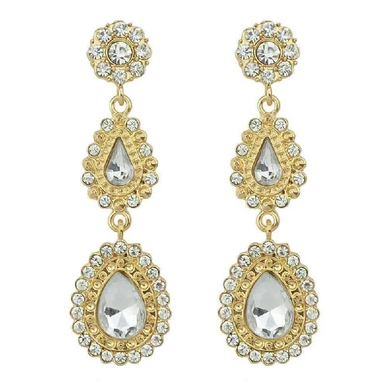 bohemian earrings for women -Sophia White Crystal Drop Earrings