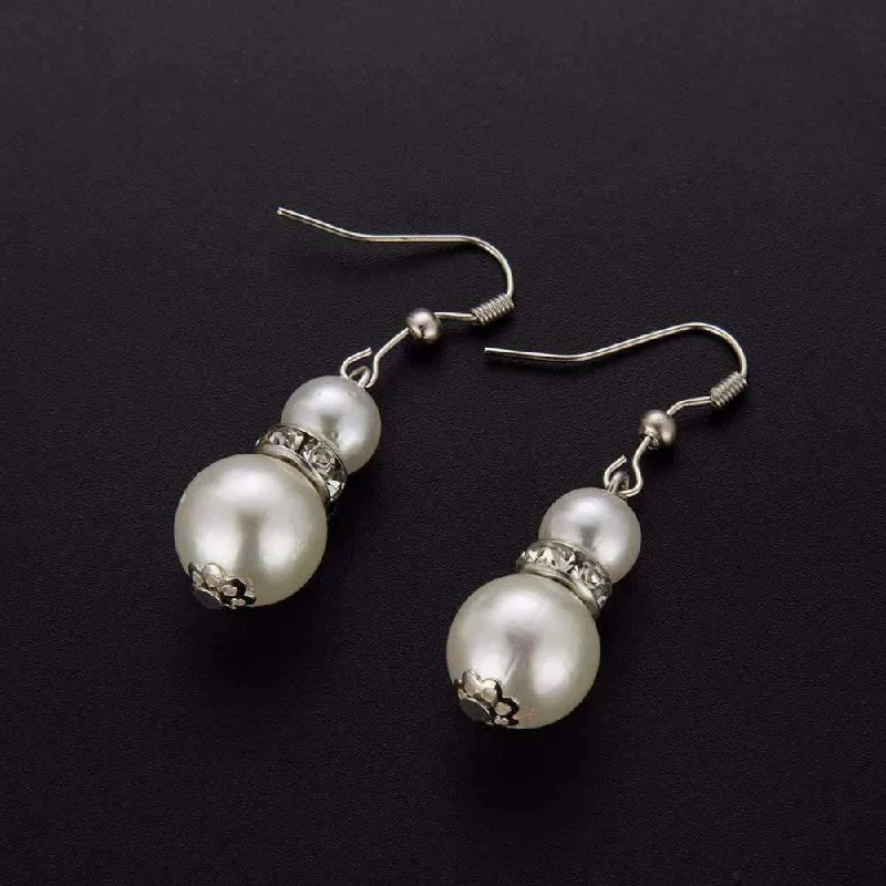 stackable earrings for women -Ivory Pearl Bead and Crystal Accent Earrings