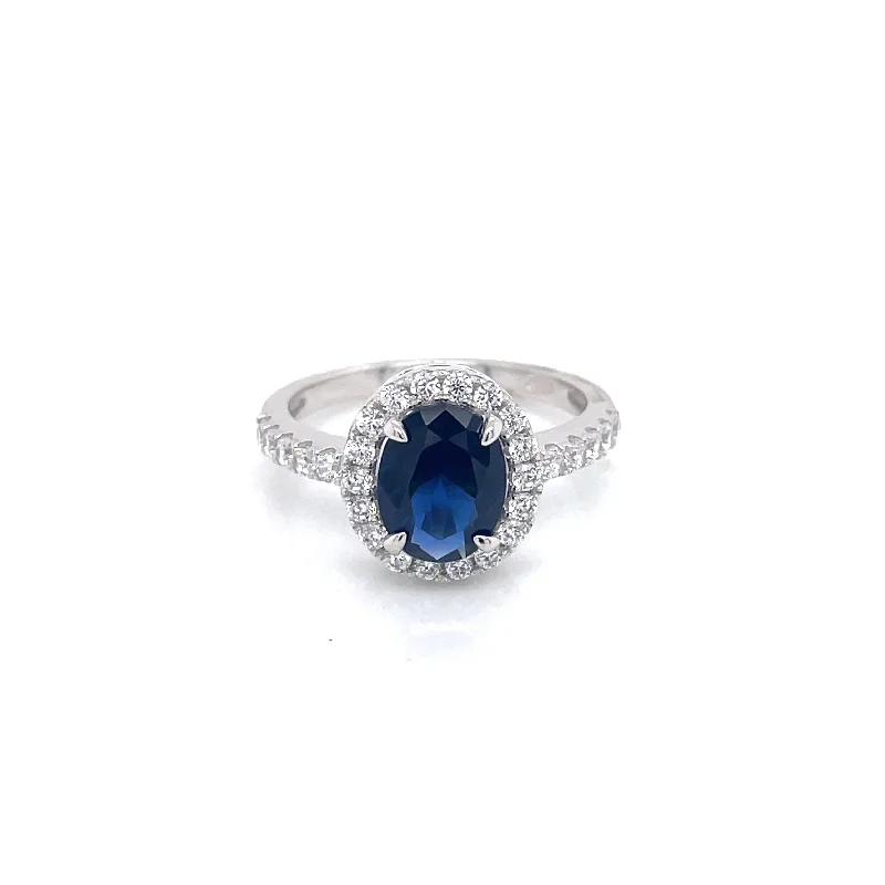 contemporary diamond rings -Sterling Silver Oval Sapphire CZ Ring