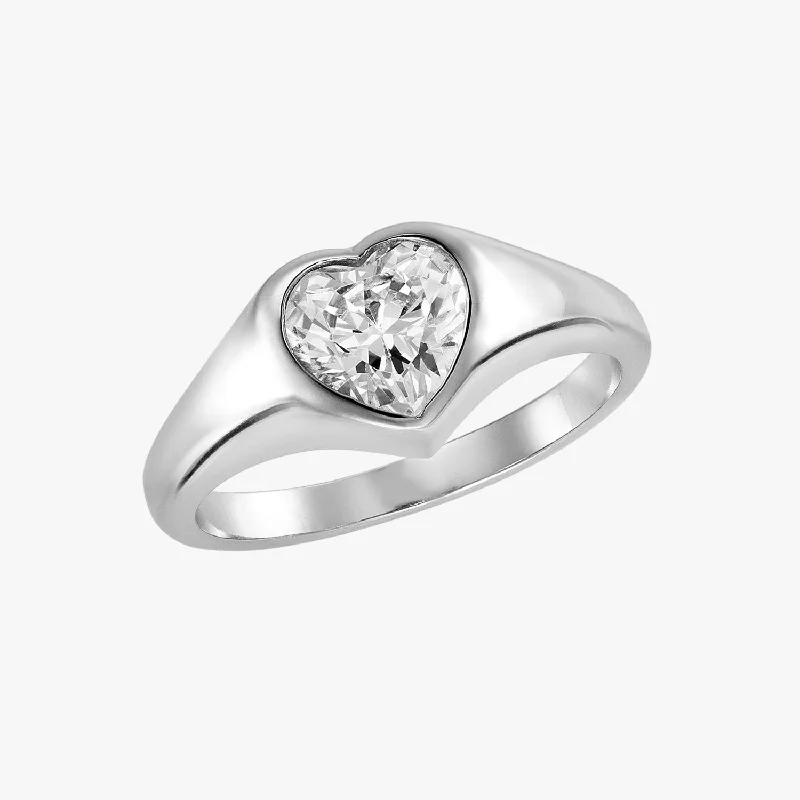 trendy wedding rings for women -Sparkle Heart Dome Silver Ring