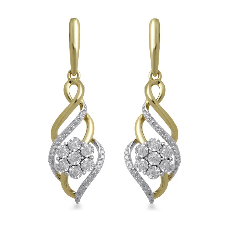 small hoop earrings for women -Fancy Swirl Flower Drop Earrings with 1/4ct of Diamonds in 9ct Yellow Gold