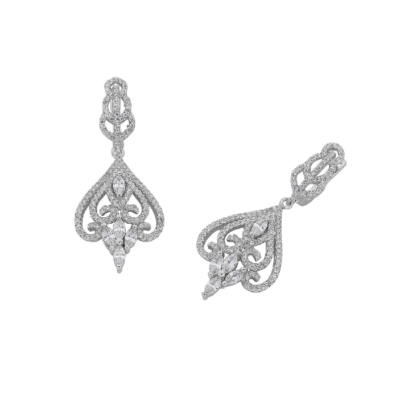 dangling gemstone earrings for women -Sterling Silver Cubic Zirconia Inverted Heart Earrings