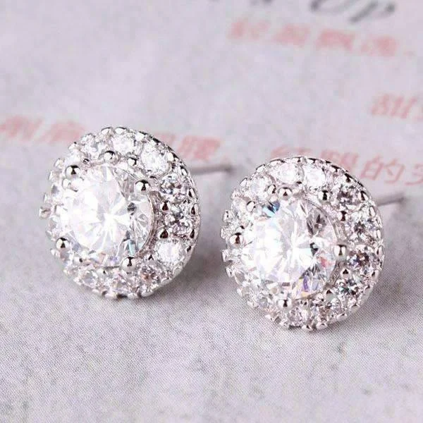 custom earrings for women -Crystal Solitaire Stud Earrings with Removable Halo Jacket