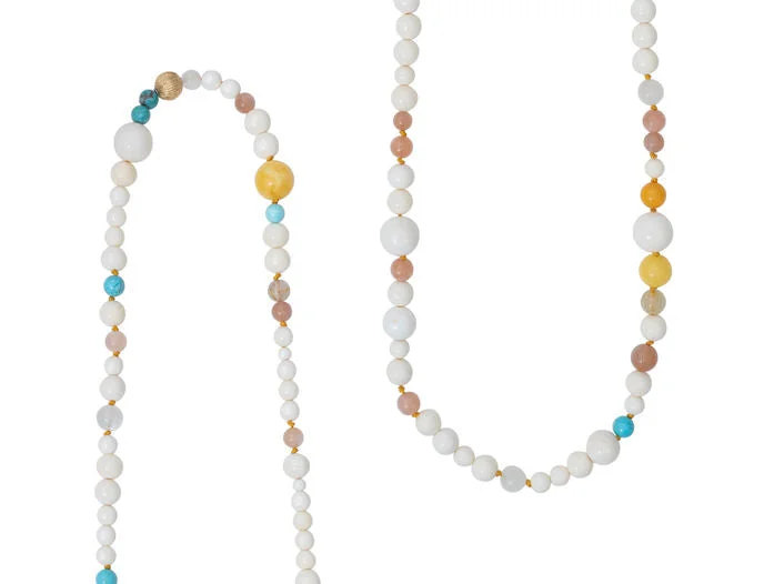 sparkling necklaces for women -Bead collier bone/turquoise mixed Colors