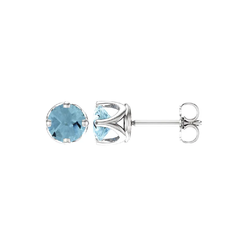 cute dangle earrings for women -6mm Genuine Aquamarine Stud Earrings in 14k White Gold