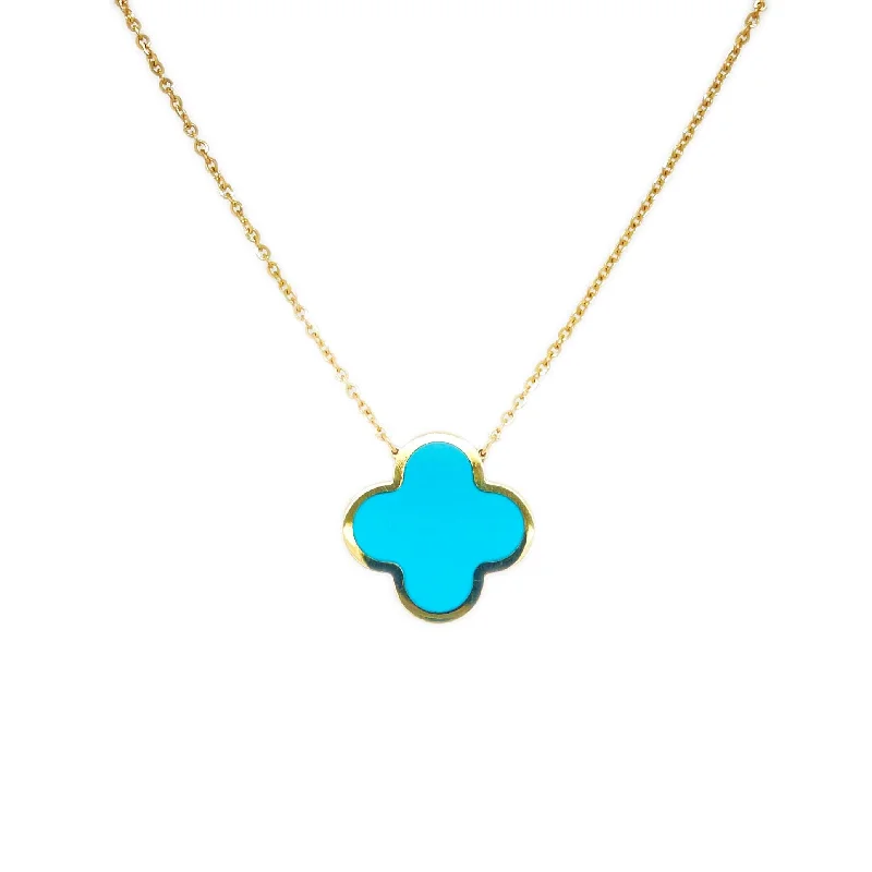 timeless necklaces for women -14k Gold & Turquoise Inlay Clover Necklace