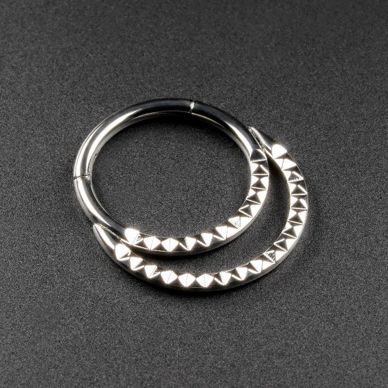 stackable rings for women -Double Hoop Pyramid Titanium Septum Clicker Ring