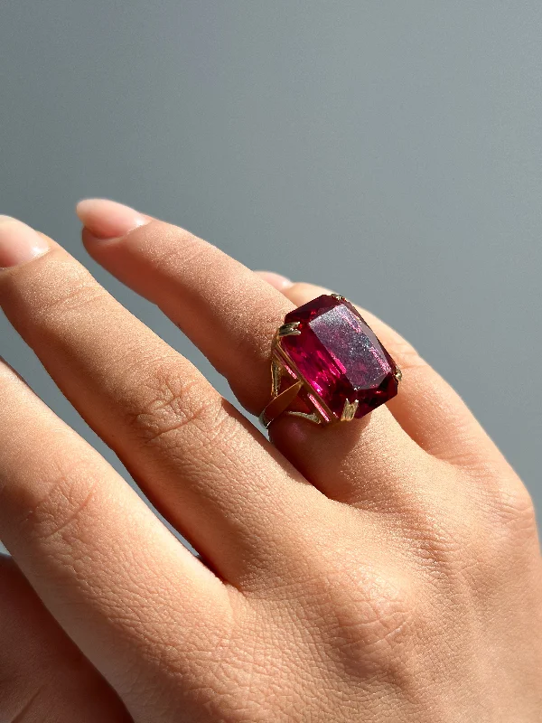 bold wedding bands -Vintage 9ct Yellow Gold Synthetic Ruby Ring