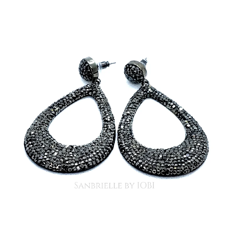 contemporary earrings for women -Oversize Black Turkish Crystal Drop Earrings for Women