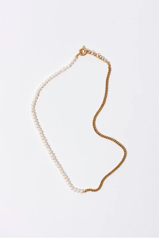 simple gold necklaces for women -The 50/50 Small Gold Plated Necklace w. Pearls