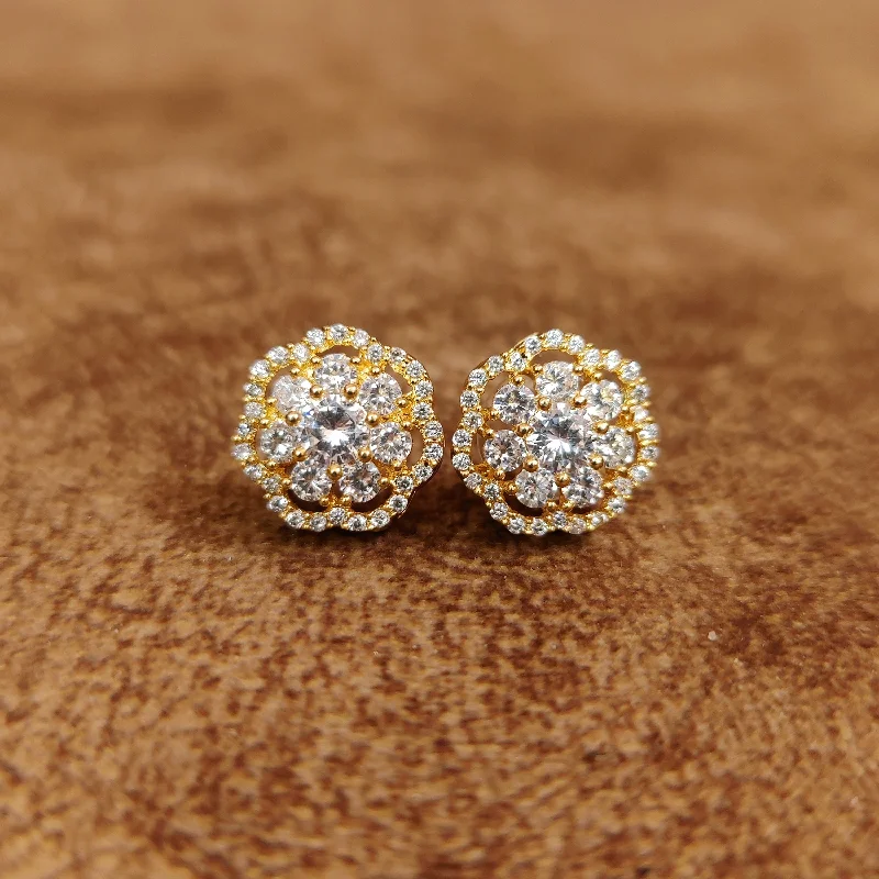 butterfly earrings for women -GOLD PLATED FLORAL PATTERN CZ STUDS