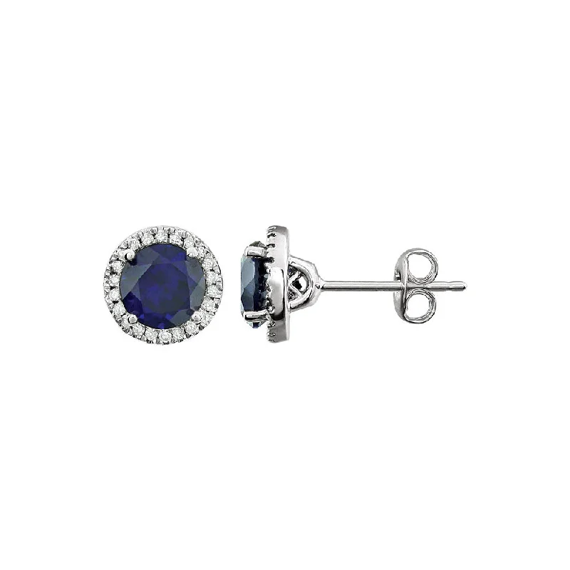 oversized hoop earrings for women -8mm Halo Style Created Sapphire & Diamond Earrings in 14k White Gold