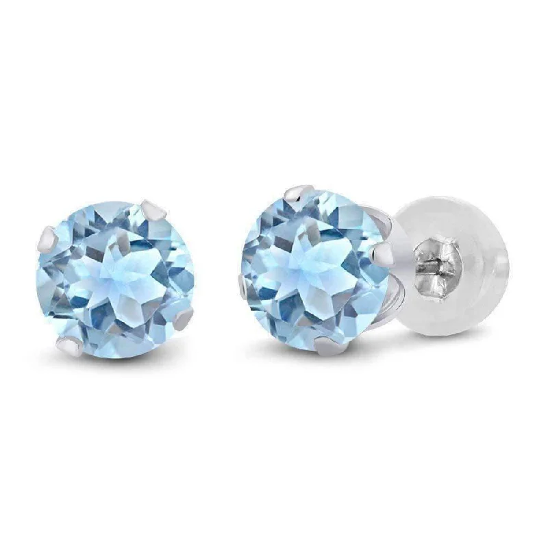 long drop earrings for women -2.39CTW Genuine Sky Blue Topaz 14K Solid White Gold IOBI Precious Gems Stud Earrings