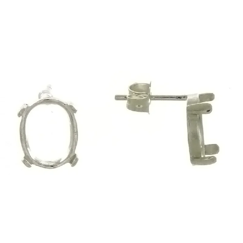 trendy earrings for women -Sterling Silver Earring Post 4 Prong Setting Holds 10x8 mm Oval Mount