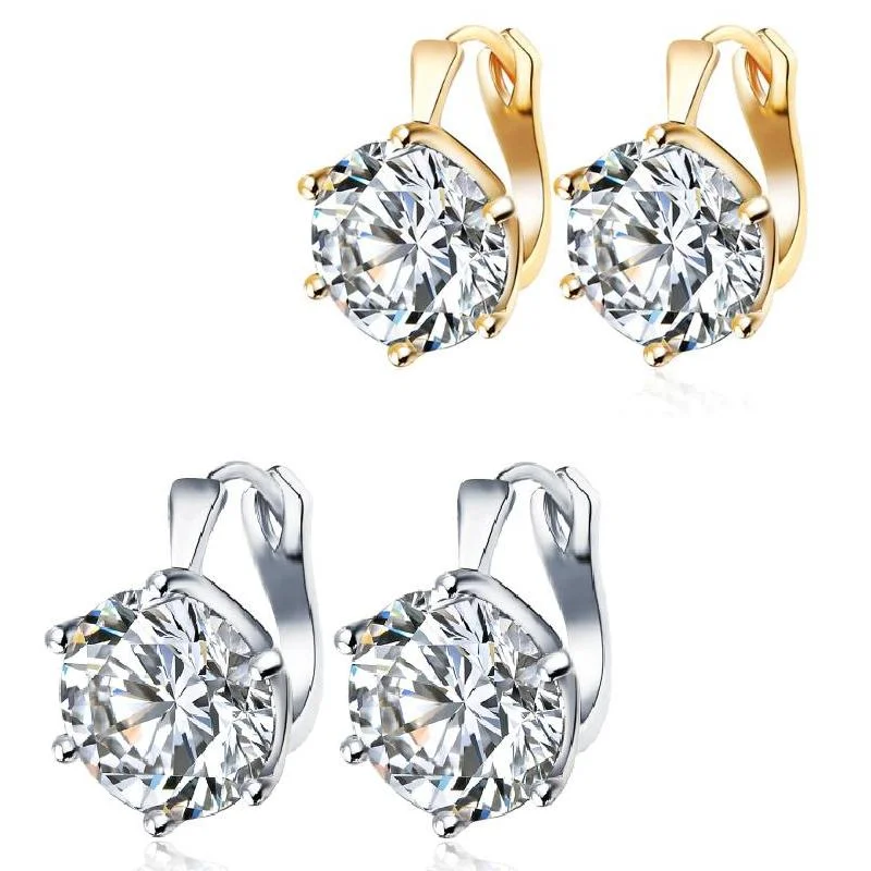 sparkling hoop earrings for women -14K Gold Plated Daring Six Prong Large 6.8 Carat Zirconia Solitaire Earrings For Woman