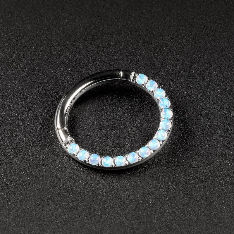 contemporary diamond rings -Multi Pacific Blue Synth Opal Titanium Hinged Segment Ring