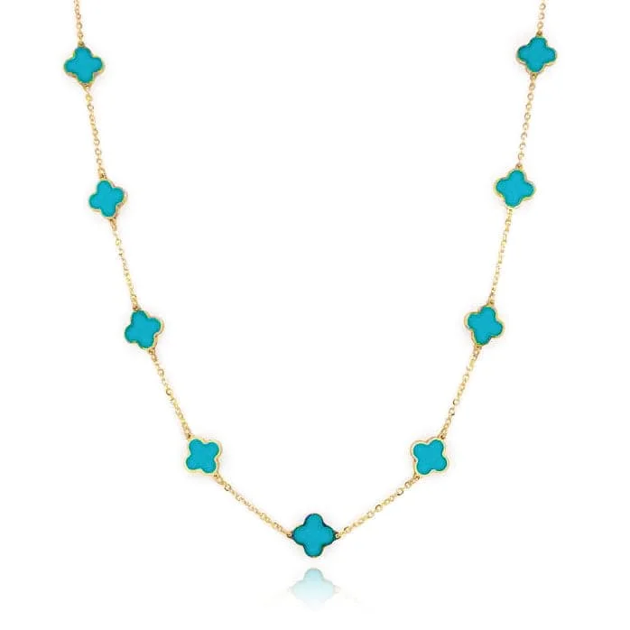 silver chain necklaces for women -14k Gold & Turquoise Clover Station Necklace