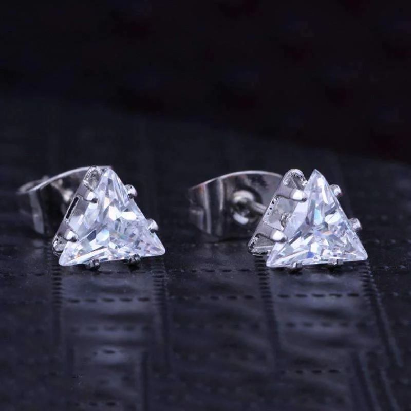 large statement earrings for women -Trinity Trillion Cut Austrian Crystal Triangle Stud Earrings