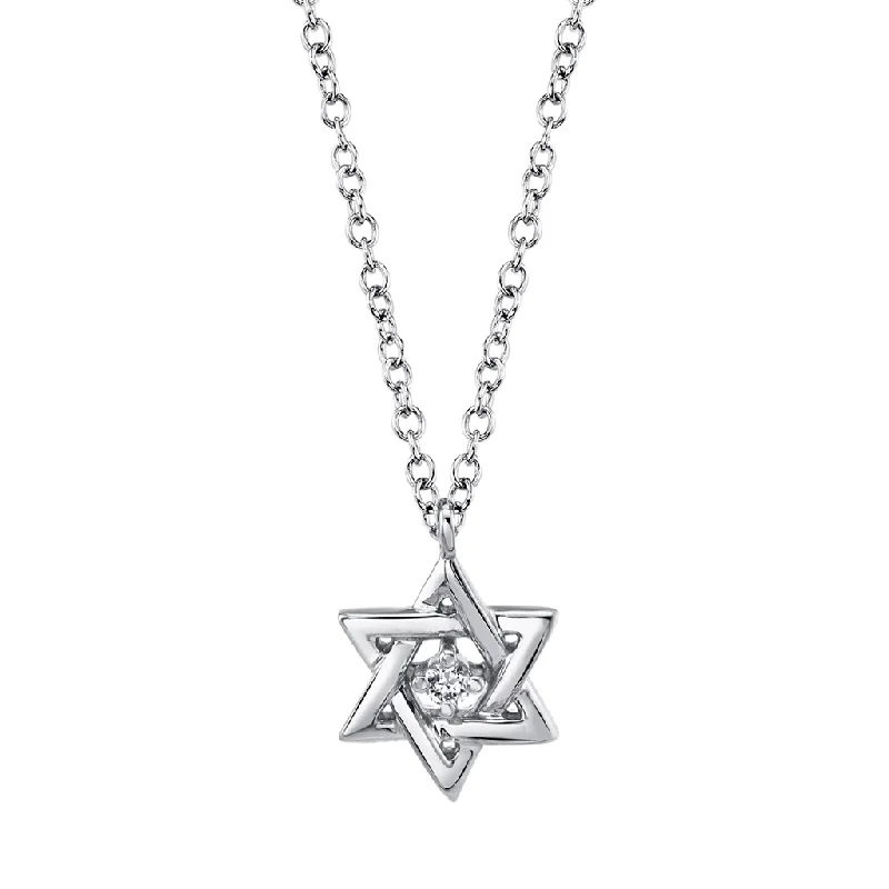 simple gold necklaces for women -Shy 14Kw Star Of David Diamond Necklace