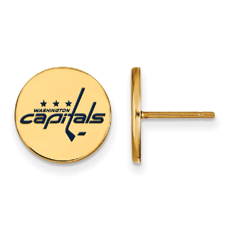 trendy drop earrings for women -SS 14k Yellow Gold Plated NHL Capitals SM Enamel Post Earrings