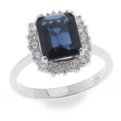 personalized engagement rings -Sterling Silver Cz Sapphire Halo Ring