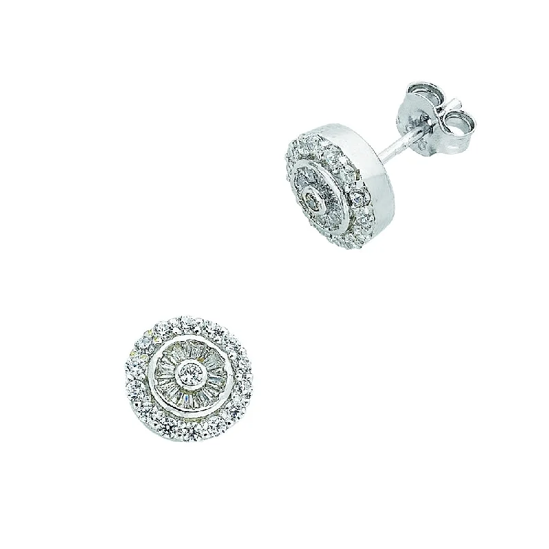 fashion earrings for women -Sterling Silver Cubic Zirconia Bezel Centre Halo Earrings