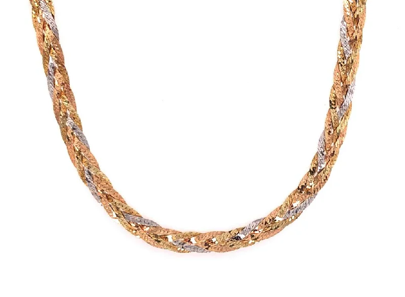 layered gold necklaces for women -Estate 14K Tri-Color Braided Bone Necklace