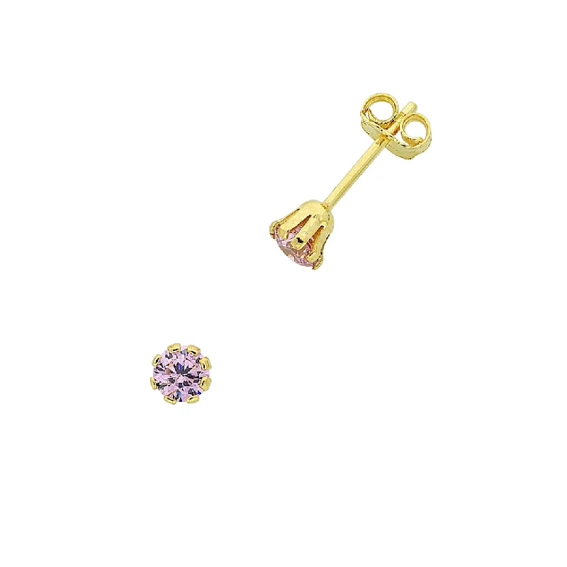 sterling silver drop earrings for women -9ct Yellow Gold Silver Infused Pink Cubic Zirconia Stud Earrings