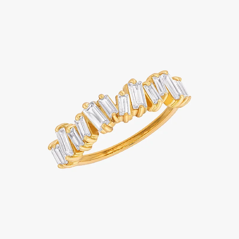 solitaire diamond rings for women -Embellished Baguette Ring Gold