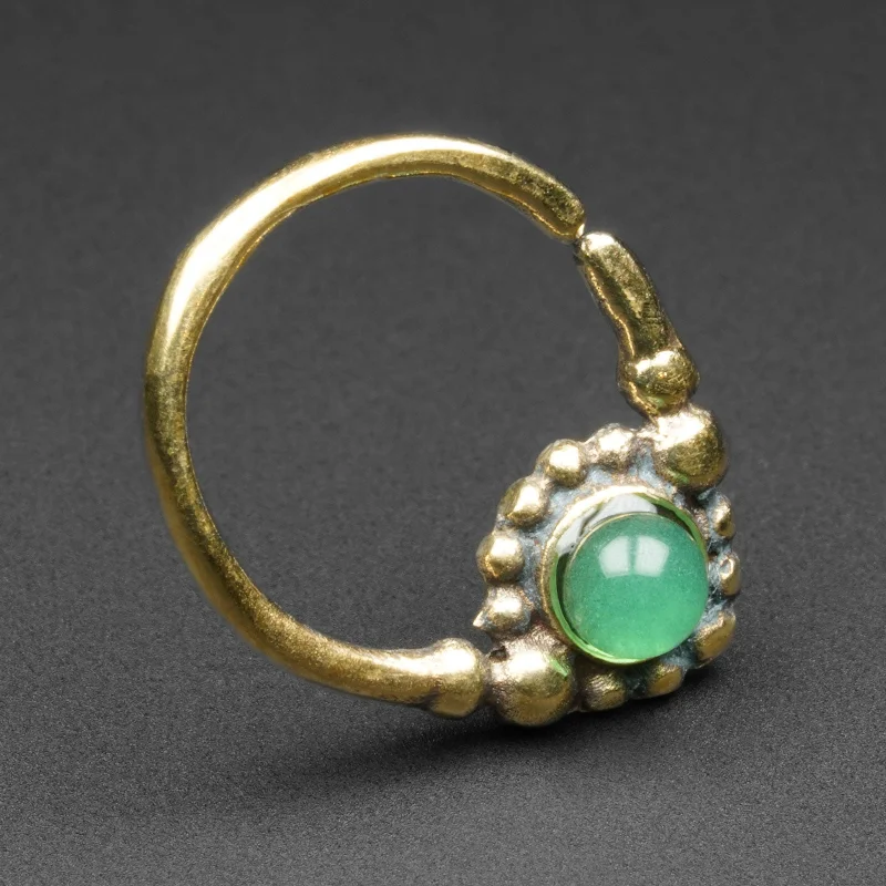 silver cocktail rings for women -Green Jade Drop & Brass Seamless Septum Ring